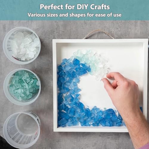 Blue Mixed Frosted Sea Glass Pieces for Crafts & Vase Filler - 34oz