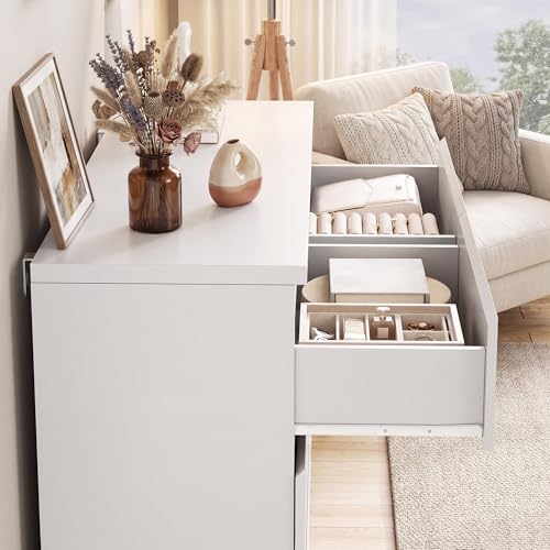 Modern 6-Drawer Double Dresser for Bedroom, White Wood Storage Chest