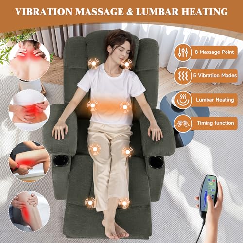 Swivel Rocking Recliner Chair with Massage, Heat, and Memory Foam