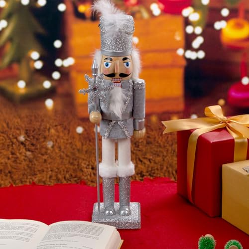 15-Inch Silver Glitter Christmas Nutcracker Figure for Holiday Decor