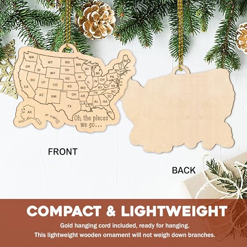 TRUMPETIC US Travel Map Christmas Ornament - DIY 50 States Travel Checklist Gift