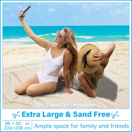 Vikumond Oversized Turkish Beach Towel Blanket - 88x82 Sand Free Quick Dry