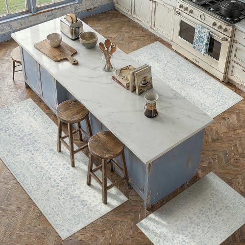 3-Piece Washable Kitchen Rug Set, Non-Slip Floral Runner Mats for Home