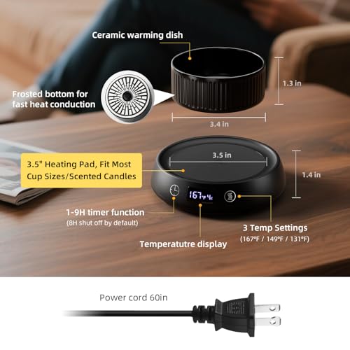 Bsigo Wax Cubes Dish & Black Mug Warmer - Multi-Function Coffee & Candle Heater