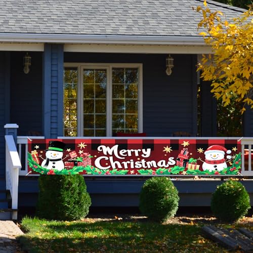 IVN Merry Christmas Snowman Plaid Banner 118 x 20 Inch - Snowman Plaid Variant
