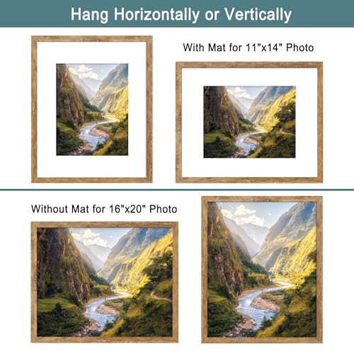 16x20 Rustic Brown Wood Picture Frame Set of 2 with Mat for 11x14 Photo