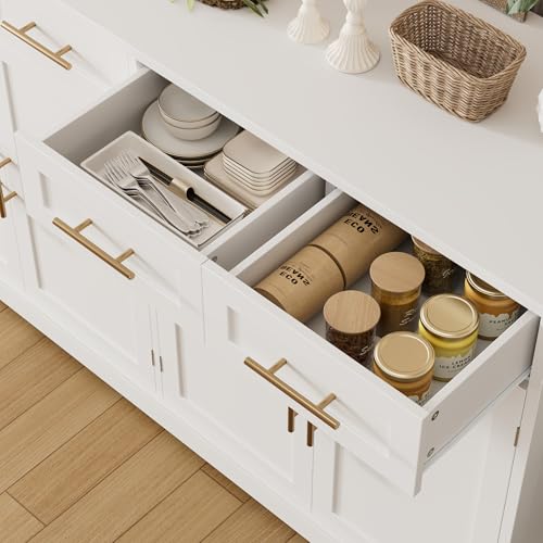 60" Modern Sideboard Buffet Cabinet with 4 Drawers & Storage, White