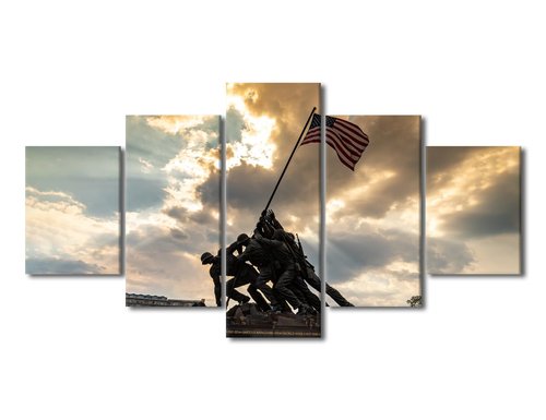 Canvas Wall Art US Marine Corps War Memorial Wall Paintings 5 Pieces Arlington Virginia Wall Art for Living Room Raising of the Flag at Iwo Jima Wall Pictures Framed Ready to Hang (60''Wx 32''H)