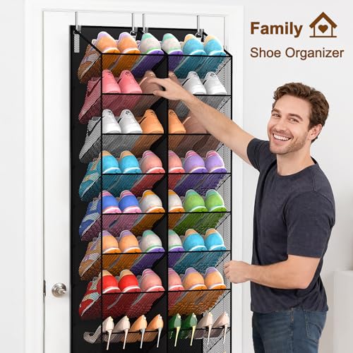 Over the Door Shoe Organizer - 10-Tier Hanging Rack for 20-30 Pairs, Black