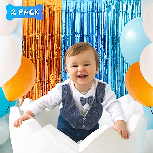 Blue Dog Party Foil Fringe Curtains - 2 Pack Tinsel Photo Backdrop
