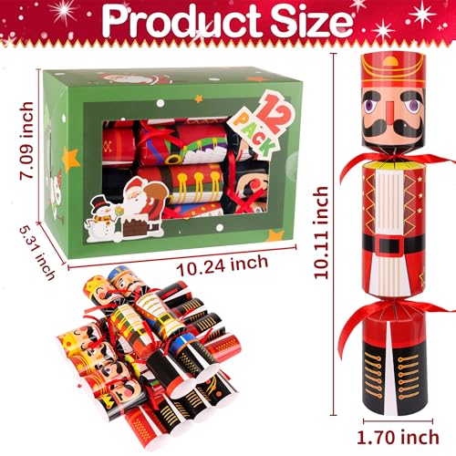 Envotek 12 Pack Nutcracker Christmas No-Snap Party Favors with Hats & Surprises
