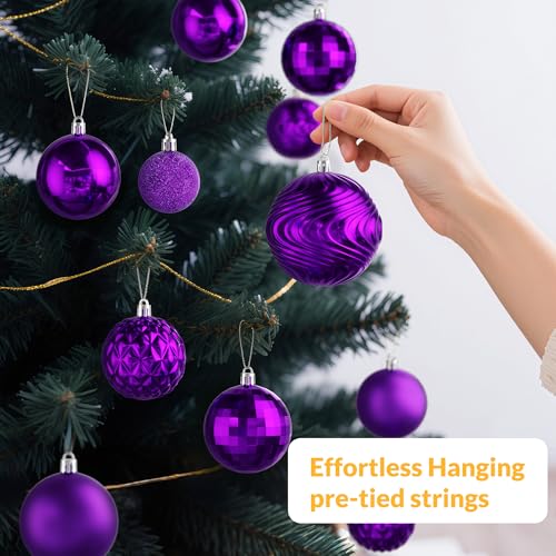 36-Piece Shatterproof Christmas Ball Ornaments Set - Multi-Size, Purple