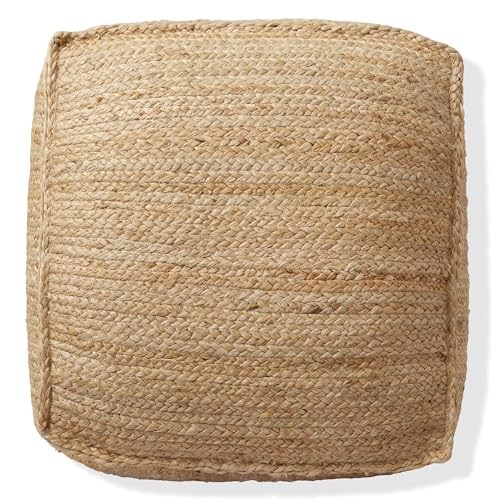 Braided Jute Square Pouf Ottoman - 22-Inch Woven Boho Footrest