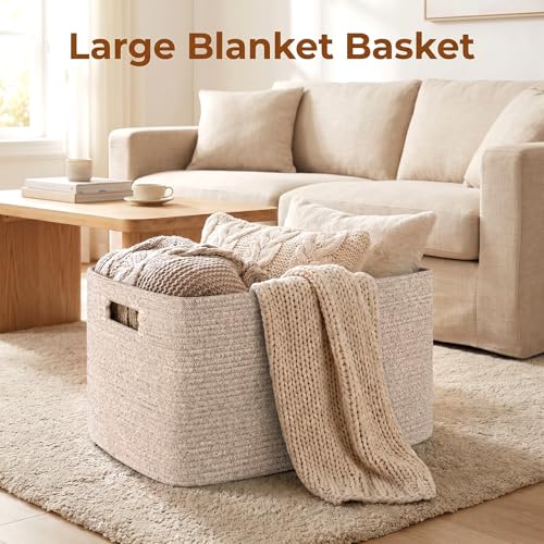 Large Woven Cotton Rope Blanket Basket 75L Storage for Living Room
