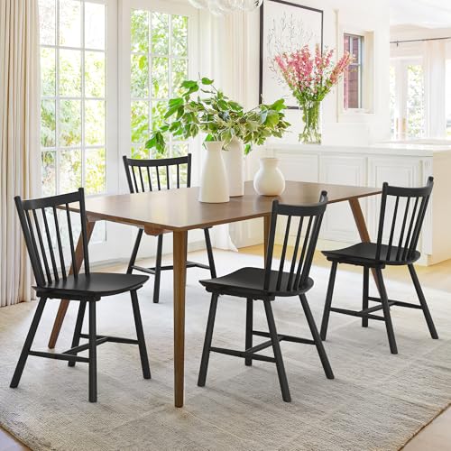 Set of 4 Farmhouse Spindle Back Dining Chairs - Solid Wood Windsor Chairs