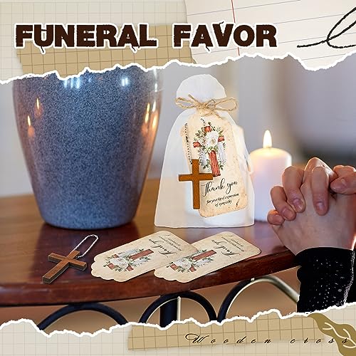 100-Piece Funeral Favor Set with Wooden Cross Keychains and Thank You Cards