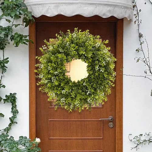 28-Inch Artificial Boxwood Wreath for Front Door, Indoor and Outdoor Decor