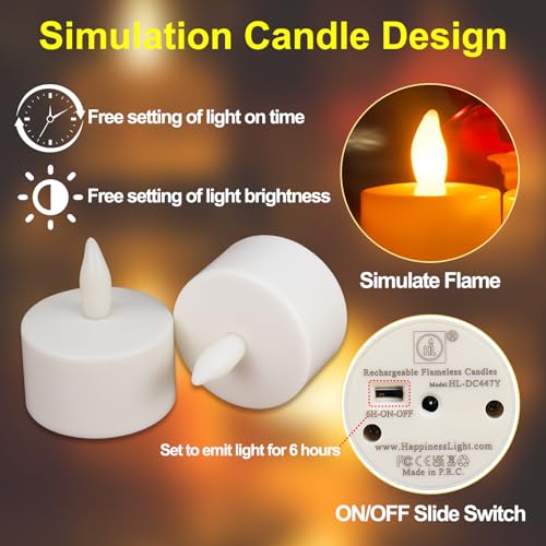 Yellow Rechargeable Tea Lights with Remote & Charging Base - 12pcs, 50+ Hour LED Flameless Candles for Wedding & Home Decor