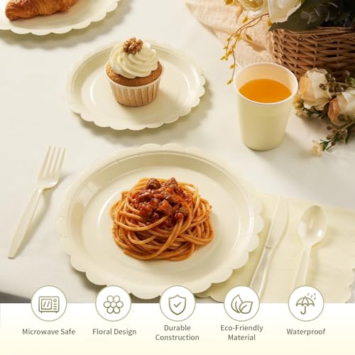 Ivory Scalloped Disposable Tableware Set (350Pcs) - 50 Guests - Goodluck