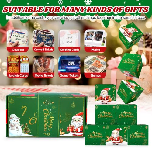 TOYEISHI Christmas Surprise Explosion Gift Box – Auto Pop-Up Cash Box, Green Christmas