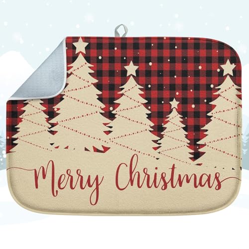 Sanwarm Christmas Tree 24x18 Inch Absorbent Dish Drying Mat for Kitchen