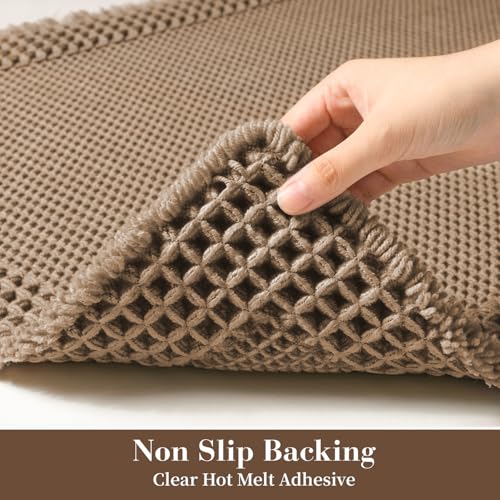 RESARE Waffle Bathroom Runner Rug 24"x72" Brown Non-Slip Boho Bath Mat