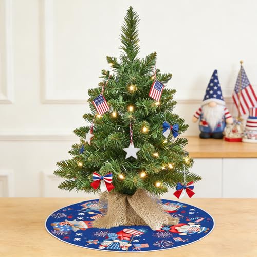 15-Inch Reversible Mini Tree Skirt - Patriotic 4th of July & Summer Gnomes