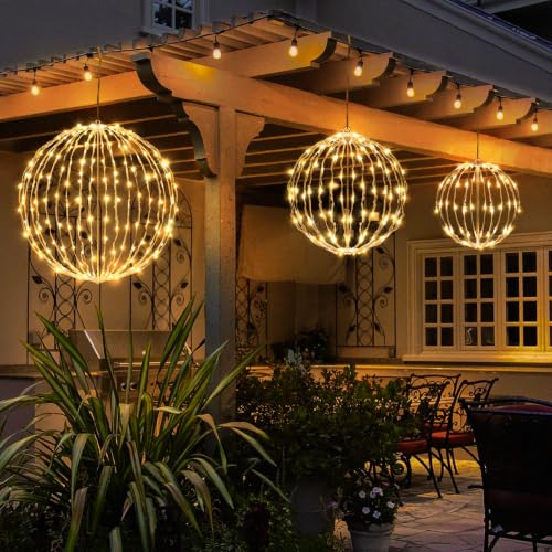 BSTGE 3-pack Outdoor Christmas Light Balls - Warm White, 8 Modes, Foldable