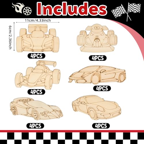 24-Set Wooden Race Car Painting Craft Kit for Kids Birthday Party Favors