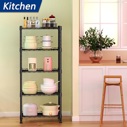 5-Tier Metal Wire Storage Rack Adjustable Standing Shelf Unit Black