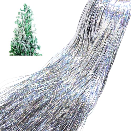 Humyeam 2000-Strand Iridescent Tinsel Icicles - 19.8in, Silver for Christmas Tree, Party & Wedding Decorations (Iridescence)