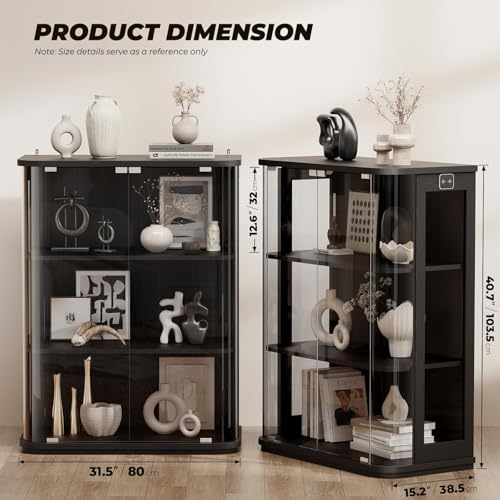 3-Tier Rounded Glass Display Cabinet with Motion Sensor LED Lights
