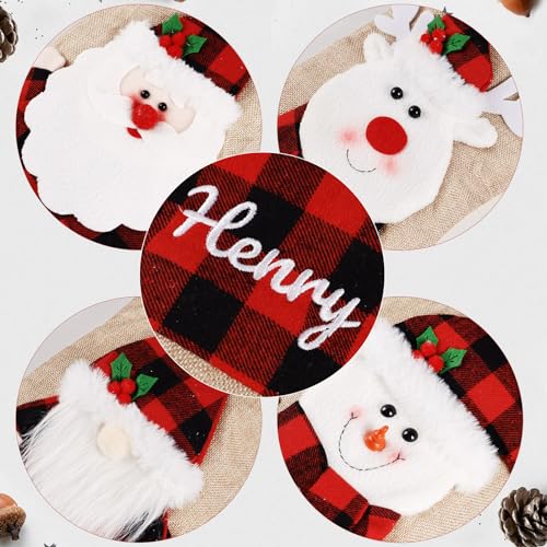 Personalized Christmas Stockings with Custom Name - 18.5" Burlap Plaid