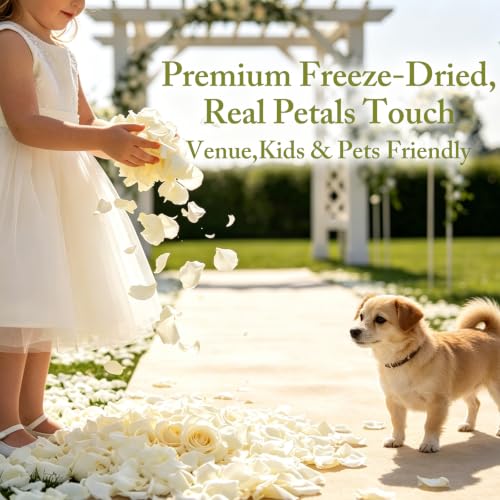 Real Freeze-Dried White Rose Petals for Wedding Decor and Toss - 180+ PCS