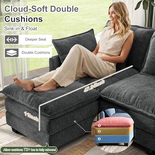 107" Modular Cloud Sectional Sofa with Ottomans, Deep Seat Couch
