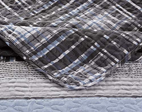 Striped Twin/Twin XL Bedspread Set - Charcoal White Quilt & Pillow Sham