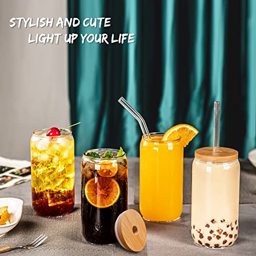 16 oz Glass Can Cups with Bamboo Lids and Glass Straws - 8 Piece Set