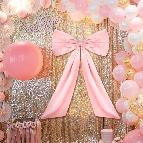 Large Pink Satin Bow Wall Decor (24" x 36") - Coquette Party Backdrop