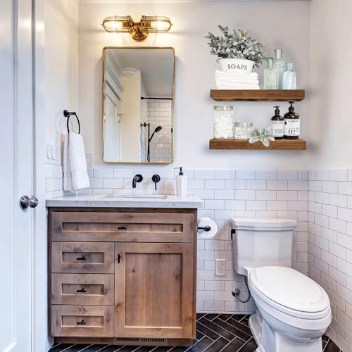 QEEIG Floating Bathroom Wall Shelves 15.7" Rustic Brown Set of 2