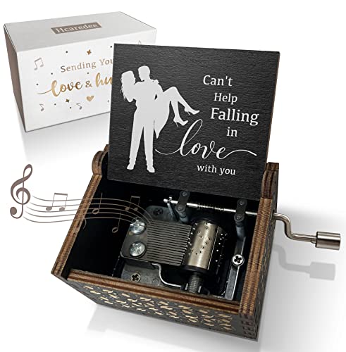 Hand Crank Wooden Music Box - Can’t Help Falling in Love Engraved Gift