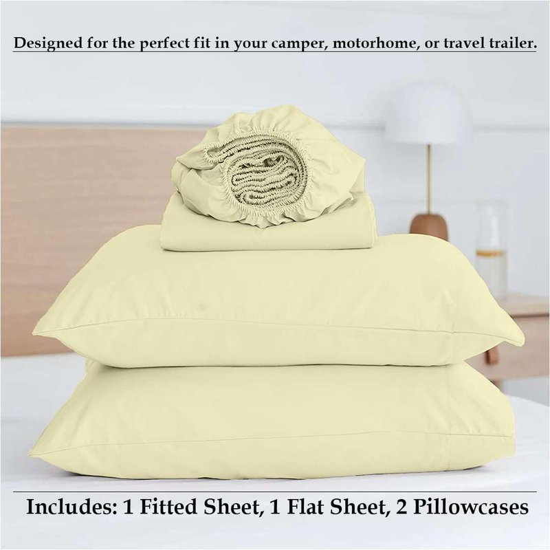 Olympic Queen Sheets (66 x 80) - Ivory Solid, 4 Piece Camper Sheet Set, 100% Egyption Cotton, 8 Inch Deep Pocket Fitted Sheet with Elastic All Around, Soft & Luxurious, Hotel Quality Sheets
