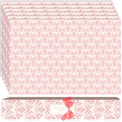 Scented Drawer Liners, Rose Sandalwood Fragrant Paper Sheets (6 Pack)