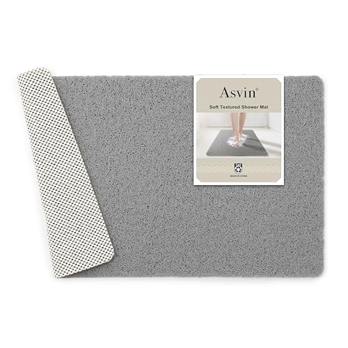 Non-Slip Loofah Shower Mat - 24x16 Inch Quick-Dry PVC Bath Mat, Grey