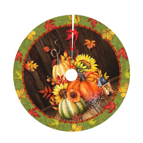 Fall Maple Leaf Christmas Tree Skirt - 30 Inch Soft Plush Holiday Mat