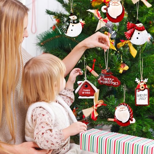 WILLBOND Santa Christmas Tin Ornament - 8 Pack Holiday Decorations
