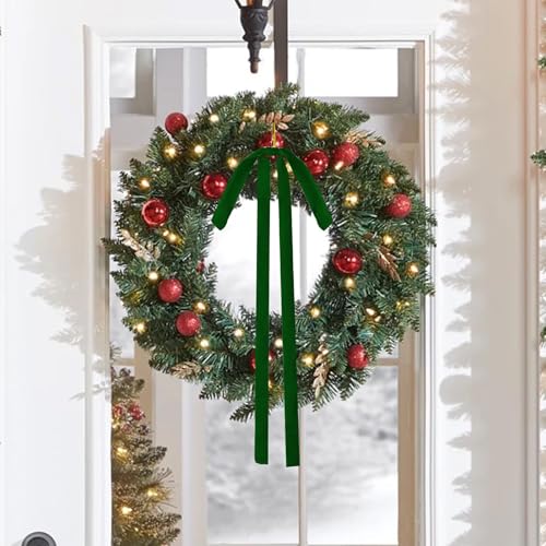 Dark Green Velvet Christmas Bow Set 23.6x15.7 Inches Holiday Decor