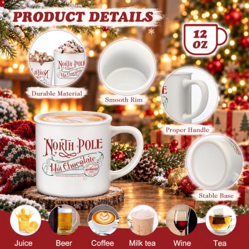 Yaomiao 12 Pcs North Pole Christmas Mugs - Ceramics Enamel Coffee Cup Set, 12 oz, With Handles