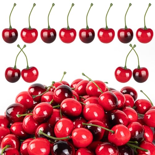 90 Pcs Fake Cherries - Artificial Red & Black Cherry Decor