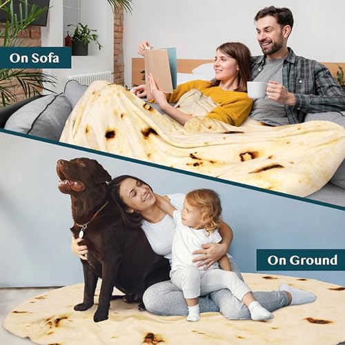 85-Inch Burrito Tortilla Throw Blanket - Realistic Soft Fleece Novelty Gift