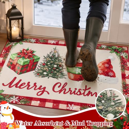Ileading Christmas Indoor Doormat 32x48in Red Merry Xmas – Washable Mud & Dirt Absorbent